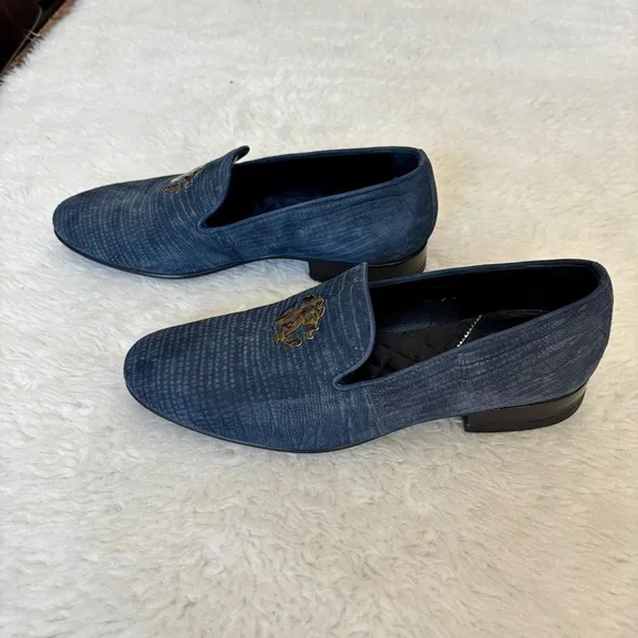 Roberto Cavalli Textured Navy Silver Logo Slip On Men’sshoes size 41 US 8
